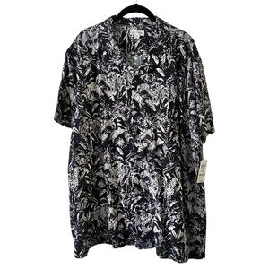 Sun + Stone Deep Black Hawaiian Shirt Short Sleeve Woven Rayon Size XXL
